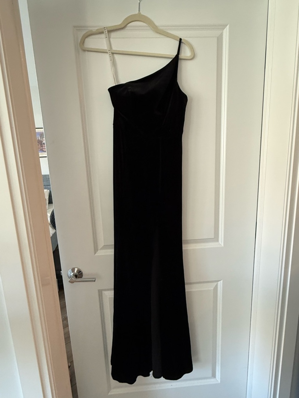 Black Velvet One Shoulder Azazie Bridesmaid Dress